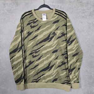 Adidas Sweatshirt Mens Large Camo crewneck Green Tiger‎ Stripe Pullover NWOT